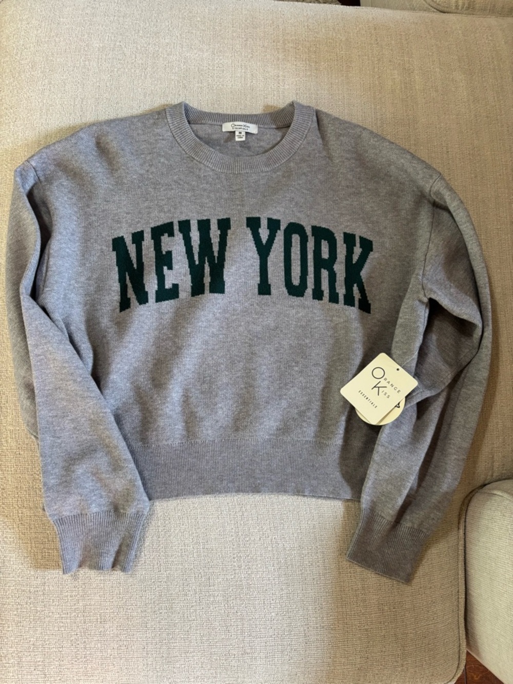 Gray 'New York' Crewneck Sweater